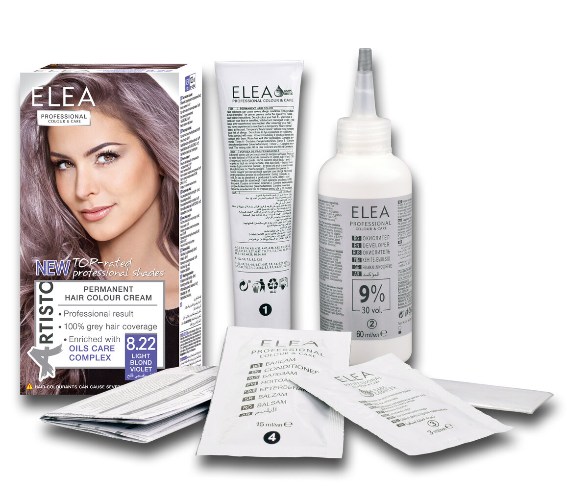 Plaukų dažai Elea Professional Colour&Care 8.22 Light blond violet, 123 ml kaina ir informacija | Plaukų dažai | pigu.lt