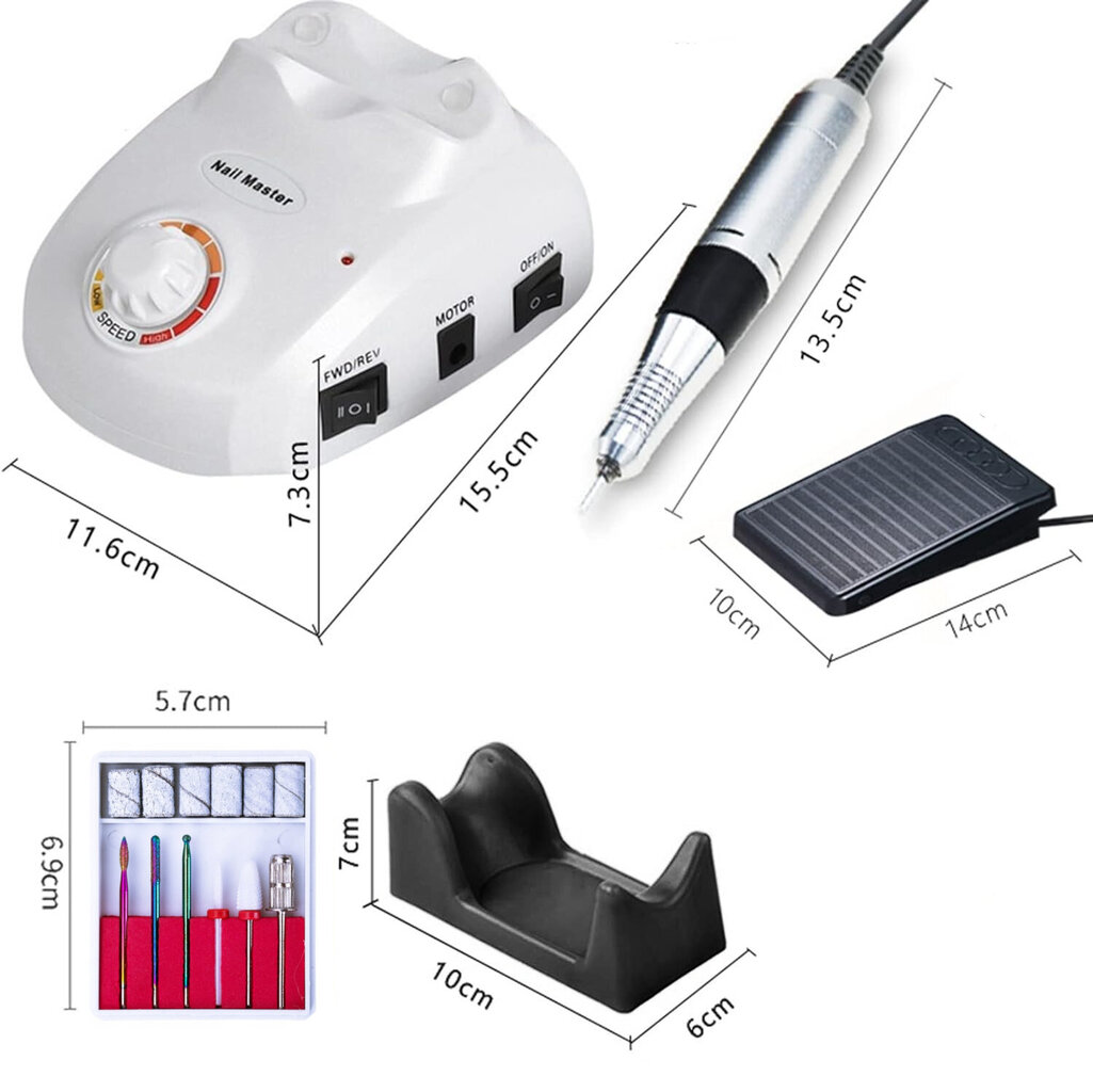 Manikiūro nagų frezavimo staklės 65 W rinkinys su frezais + keramika kaina ir informacija | Manikiūro, pedikiūro aparatai | pigu.lt