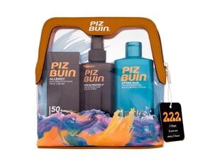 Kelioninis apsaugos nuo saulės rinkinys Piz Buin: apsauginis purškiamas aliejus nuo saulės SPF30, 150 ml + apsauginis kremas nuo saulės veidui SPF50, 50 ml + losjonas po deginimosi, 200 ml + kosmetinė kaina ir informacija | Kremai nuo saulės | pigu.lt