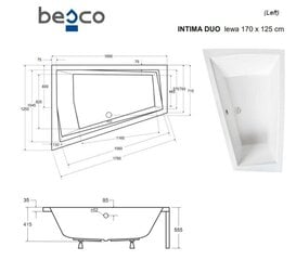 Ванна Besco Intima Duo с отделкой, 170x125 см, левосторонняя цена и информация | Ванны | pigu.lt