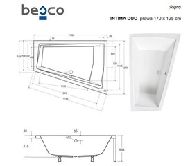 Vonia Besco Intima Duo su apdaila, 170x125 cm, dešininė kaina ir informacija | Vonios | pigu.lt