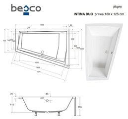 Vonia Besco Intima Duo, 180 x 125 cm, dešininė, su juoda apdaila цена и информация | Ванны | pigu.lt