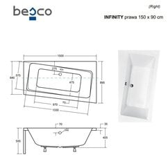 Ванна Besco Infinity с отделкой, 150x90 см, правосторонняя цена и информация | Для ванны | pigu.lt