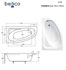 Vonia Besco Cornea Comfort, 150x100 cm, kairinė kaina ir informacija | Vonios | pigu.lt