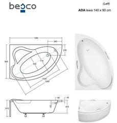 Ванна Besco Ada с отделкой, 140x90 см, левосторонняя цена и информация | Для ванны | pigu.lt