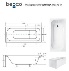 Vonia Besco Continea su apdaila, 140x70 cm kaina ir informacija | Vonios | pigu.lt