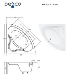 Vonia Besco Mia su apdaila, 120x120 cm kaina ir informacija | Vonios | pigu.lt