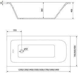 Vonia Mexen Vega su apdaila ir stiklo sienele, 150x70 cm + 120 cm (II), White+Black/Transparent kaina ir informacija | Vonios | pigu.lt