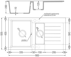 Granitinė virtuvinė plautuvė Mexen Matias su sifonu, Grey+Black, 900 x 505 mm цена и информация | Раковины на кухню | pigu.lt