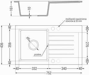 Granitinė virtuvinė plautuvė Mexen Pablo su sifonu, Grey/Black kaina ir informacija | Virtuvinės plautuvės | pigu.lt