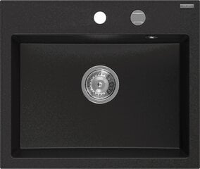 Granitinė virtuvinė plautuvė Mexen Oscar su sifonu, Black+Chrome, 580 x 490 mm цена и информация | Раковины на кухню | pigu.lt