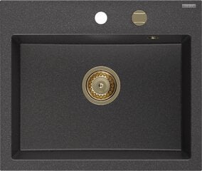 Granitinė virtuvinė plautuvė Mexen Oscar su sifonu, Black granite/Gold kaina ir informacija | Virtuvinės plautuvės | pigu.lt