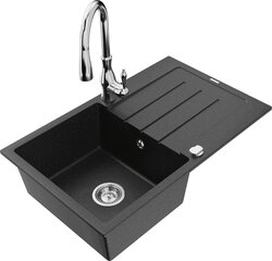 Granitinė virtuvinė plautuvė Mexen Bruno su maišytuvu ir sifonu, Metallic black/silver/chrome kaina ir informacija | Virtuvinės plautuvės | pigu.lt