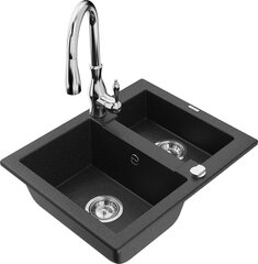 Granitinė virtuvinė plautuvė Mexen Carlos su maišytuvu ir sifonu, Metallic black/silver/chrome kaina ir informacija | Virtuvinės plautuvės | pigu.lt