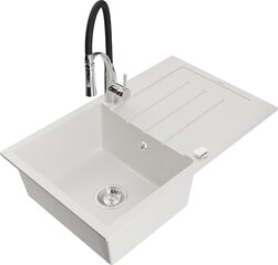 Granitinė virtuvinė plautuvė Mexen Bruno su maišytuvu ir sifonu, White/Black/Chrome kaina ir informacija | Virtuvinės plautuvės | pigu.lt