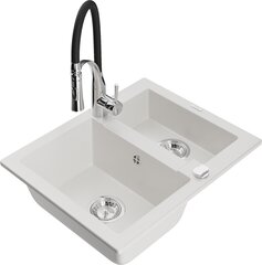 Granitinė virtuvinė plautuvė Mexen Carlos su maišytuvu ir sifonu, White/Black/Chrome kaina ir informacija | Virtuvinės plautuvės | pigu.lt