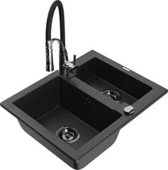 Granitinė virtuvinė plautuvė Mexen Carlos su maišytuvu ir sifonu, Metallic black/silver/black/chrome kaina ir informacija | Virtuvinės plautuvės | pigu.lt