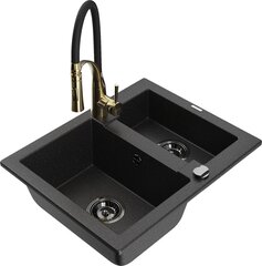 Granitinė virtuvinė plautuvė Mexen Carlos su maišytuvu ir sifonu, Metallic black/Silver/Black/Gold kaina ir informacija | Virtuvinės plautuvės | pigu.lt