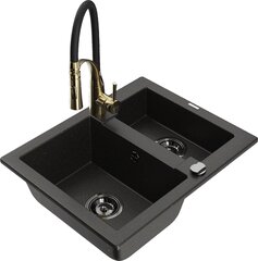 Granitinė virtuvinė plautuvė Mexen Carlos su maišytuvu ir sifonu, Metallic black/Black/Gold kaina ir informacija | Virtuvinės plautuvės | pigu.lt