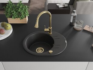 Granitinė virtuvinė plautuvė Mexen Kevin su maišytuvu ir sifonu, Metallic black/silver/Gold kaina ir informacija | Virtuvinės plautuvės | pigu.lt