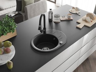 Granitinė virtuvinė plautuvė Mexen Kevin su maišytuvu ir sifonu, Metallic black/silver/Black kaina ir informacija | Virtuvinės plautuvės | pigu.lt