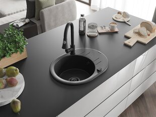 Granitinė virtuvinė plautuvė Mexen Kevin su maišytuvu ir sifonu, Metallic black/silver/Black kaina ir informacija | Virtuvinės plautuvės | pigu.lt