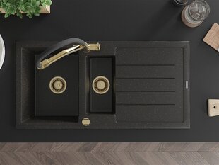 Granitinė virtuvinė plautuvė Mexen Andres su maišytuvu ir sifonu, Metallic black/gold/black/gold kaina ir informacija | Virtuvinės plautuvės | pigu.lt