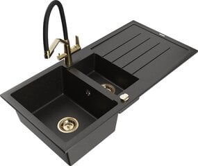 Granitinė virtuvinė plautuvė Mexen Andres su maišytuvu ir sifonu, Metallic black/gold/black/gold kaina ir informacija | Virtuvinės plautuvės | pigu.lt