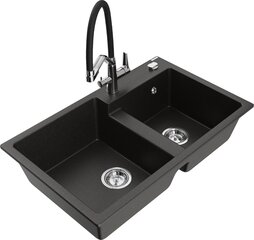 Granitinė virtuvinė plautuvė Mexen Tomas su maišytuvu ir sifonu, Metallic black/gold/Black/Chrome kaina ir informacija | Virtuvinės plautuvės | pigu.lt