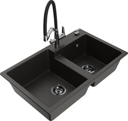 Granitinė virtuvinė plautuvė Mexen Tomas su maišytuvu ir sifonu, Metallic black/gold/Black/Chrome kaina ir informacija | Virtuvinės plautuvės | pigu.lt