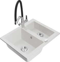 Granitinė virtuvinė plautuvė Mexen Carlos su maišytuvu ir sifonu, White/Black/Chrome kaina ir informacija | Virtuvinės plautuvės | pigu.lt