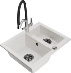 Granitinė virtuvinė plautuvė Mexen Carlos su maišytuvu ir sifonu, White/Black/Chrome kaina ir informacija | Virtuvinės plautuvės | pigu.lt