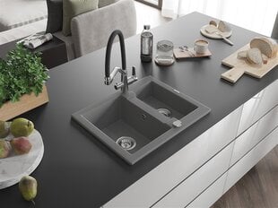 Granitinė virtuvinė plautuvė Mexen Carlos su maišytuvu ir sifonu, Grey+Black/Chrome kaina ir informacija | Virtuvinės plautuvės | pigu.lt