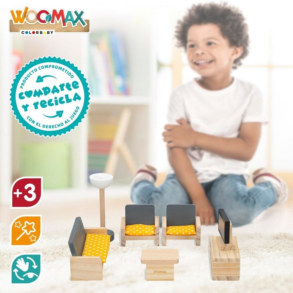 Lėlių namo medinių baldų rinkinys WooMax, 10 d, 6 vnt. kaina ir informacija | Žaislai mergaitėms | pigu.lt