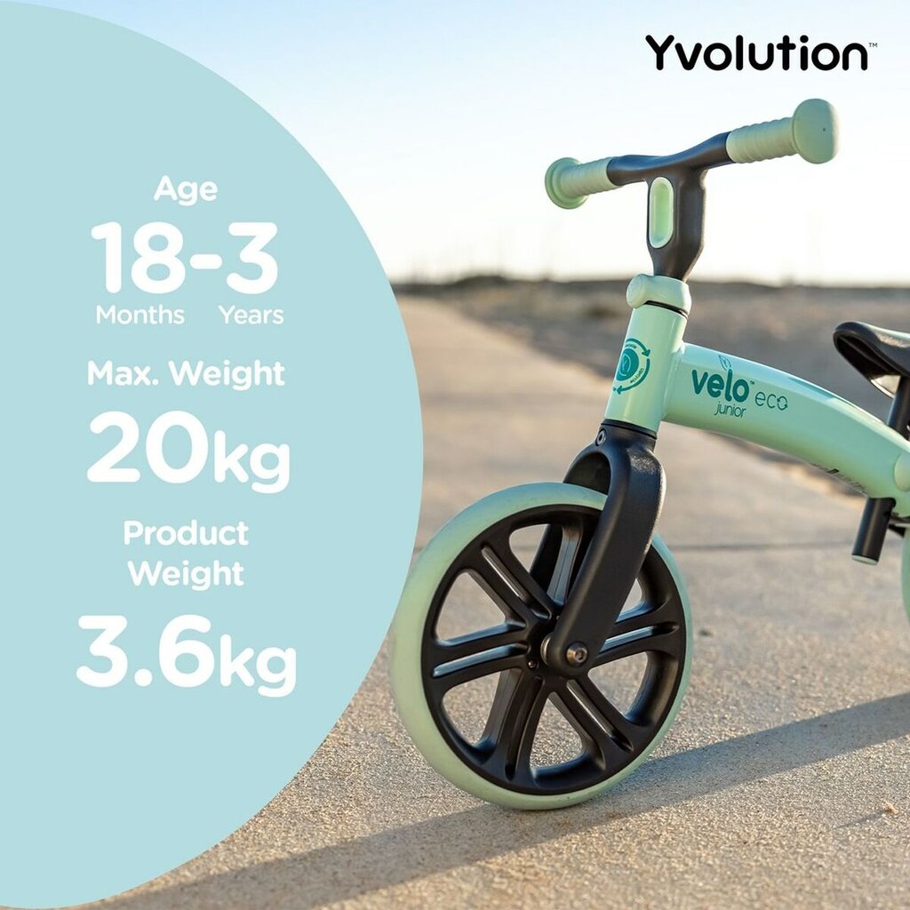 Vaikiškas dviratis Yvolution YT27B2, žalia цена и информация | Balansiniai dviratukai | pigu.lt