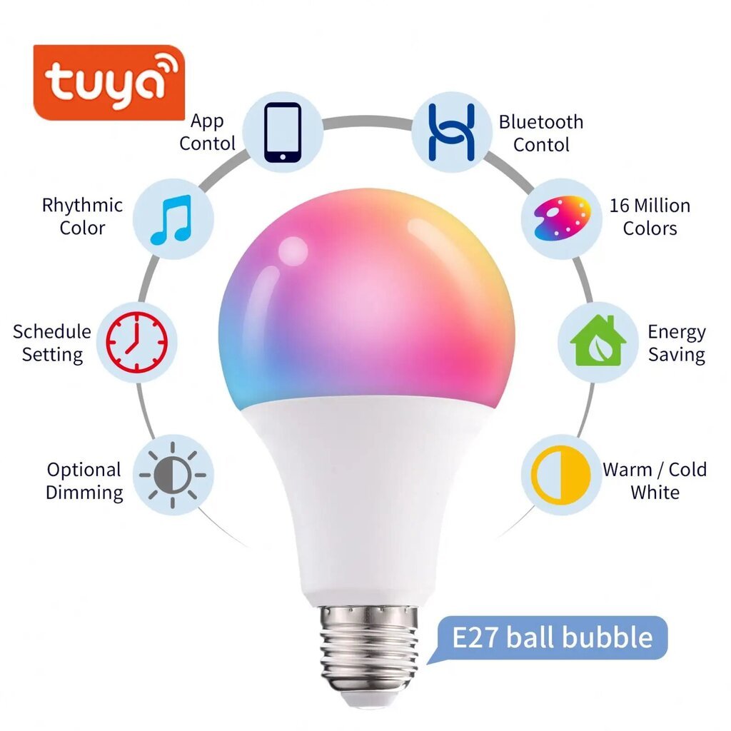 Išmanioji LED lemputė Tuya A65 12W E27 цена и информация | Elektros lemputės | pigu.lt