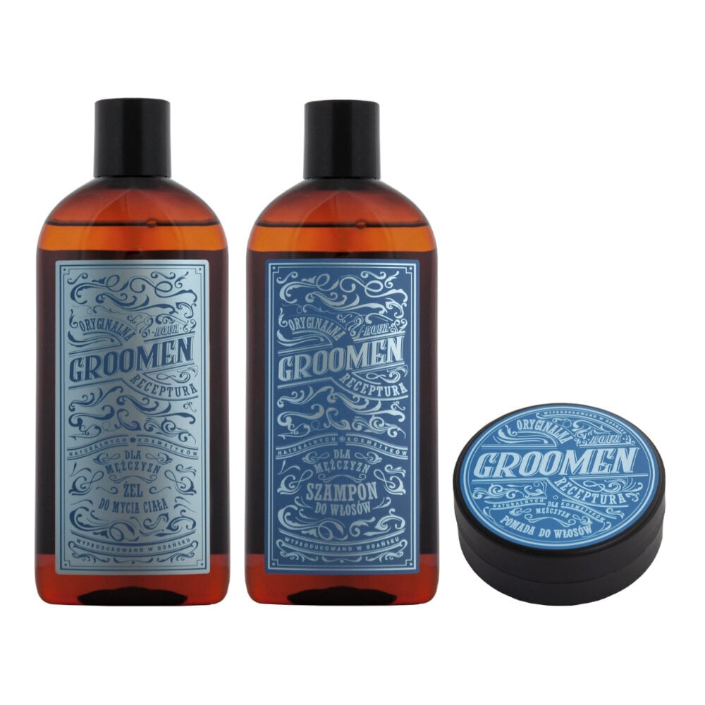 Kūno ir plaukų priežiūros rinkinys Groomen AQUA: šampūnas 300 ml + plaukų pomada 120 g + kūno prausimosi gelis 300 ml kaina ir informacija | Šampūnai | pigu.lt