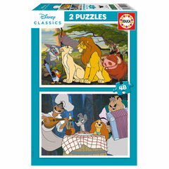 2 dėlionių rinkinys Educa Disney Lion King and Lady and the Tramp, 48 d. kaina ir informacija | Dėlionės (puzzle) | pigu.lt