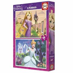 2 dėlionių rinkinys Educa Disney Princess Cinderella and Rapunzel, 48 d. kaina ir informacija | Dėlionės (puzzle) | pigu.lt