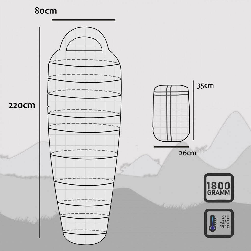 Miegmaišis, 220 cm, pilkas kaina ir informacija | Miegmaišiai | pigu.lt