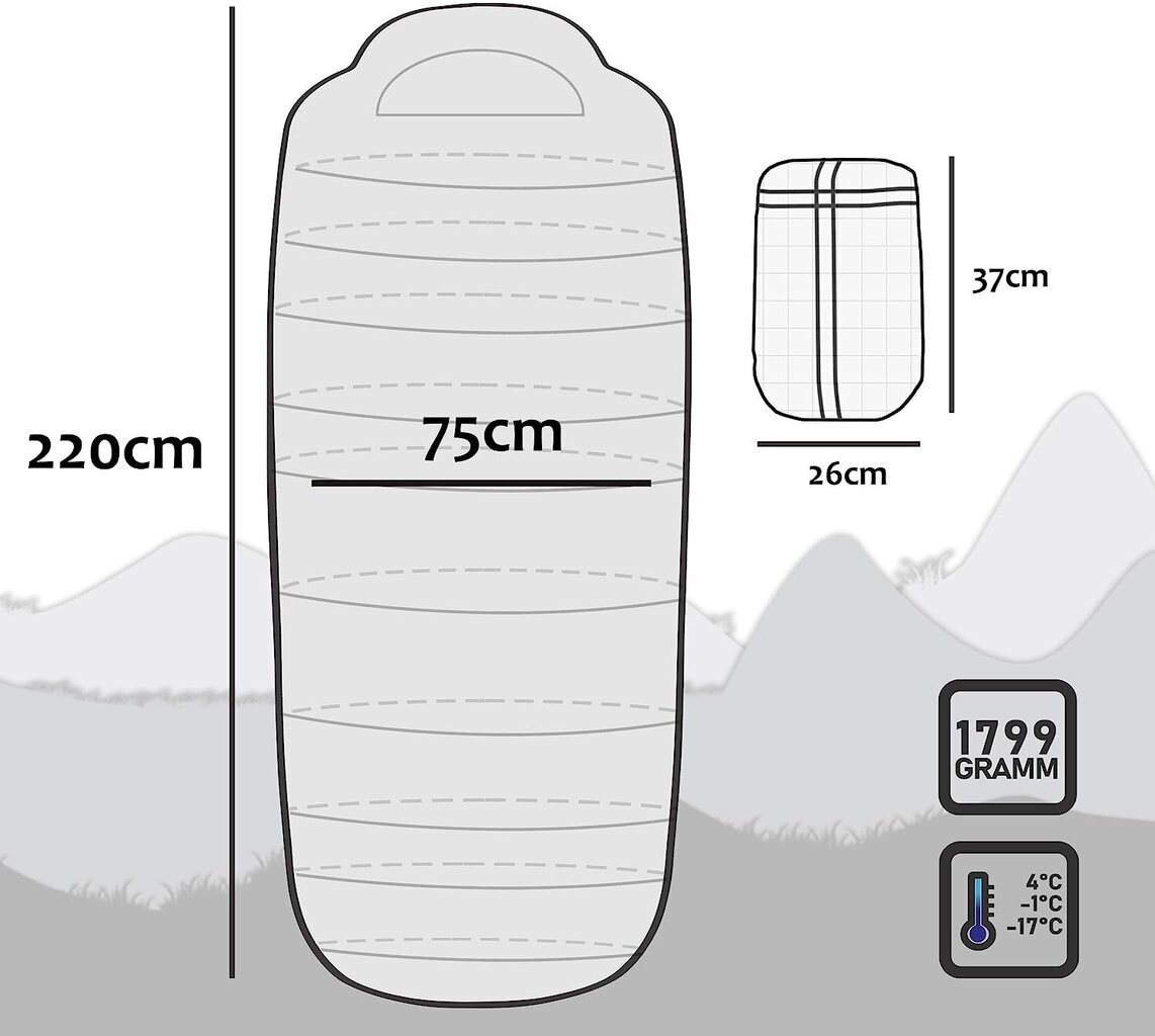 Miegmaišis, 220 cm, pilkas цена и информация | Miegmaišiai | pigu.lt