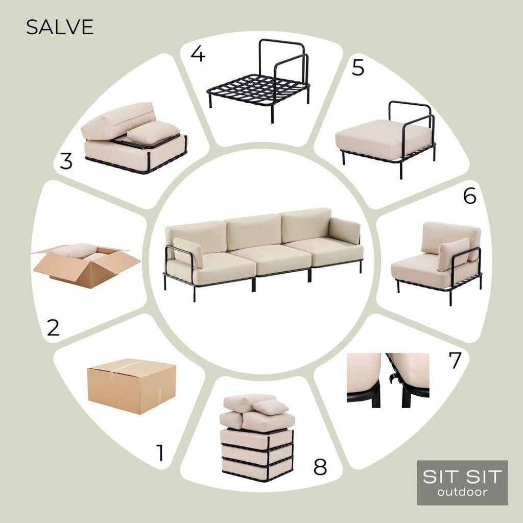 Sofos modulis Sit Sit Outdoor, 78x78x78 cm, pilkas kaina ir informacija | Lauko baldų komplektai | pigu.lt