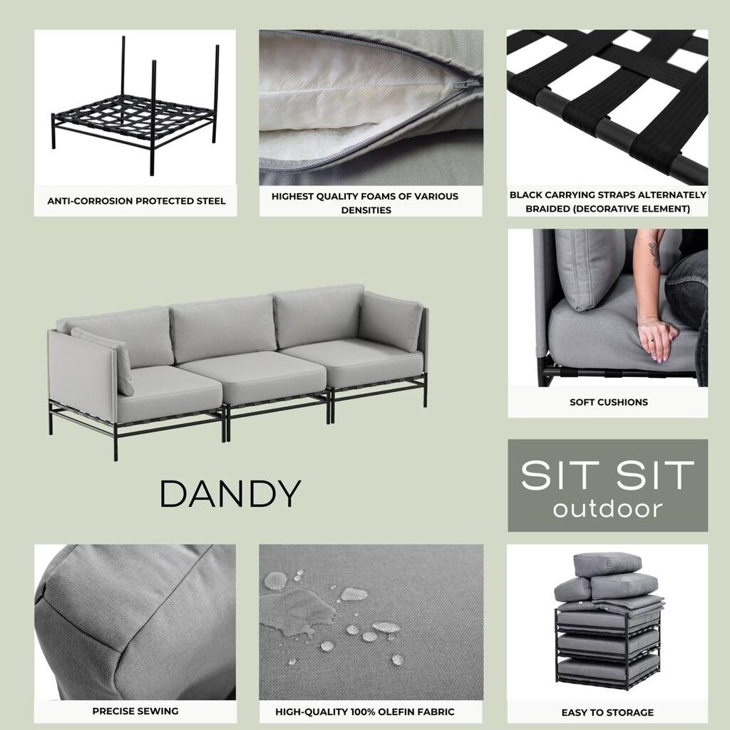 Sofa, Sit Sit Outdoor, 234x78x78 cm, pilka kaina ir informacija | Lauko baldų komplektai | pigu.lt