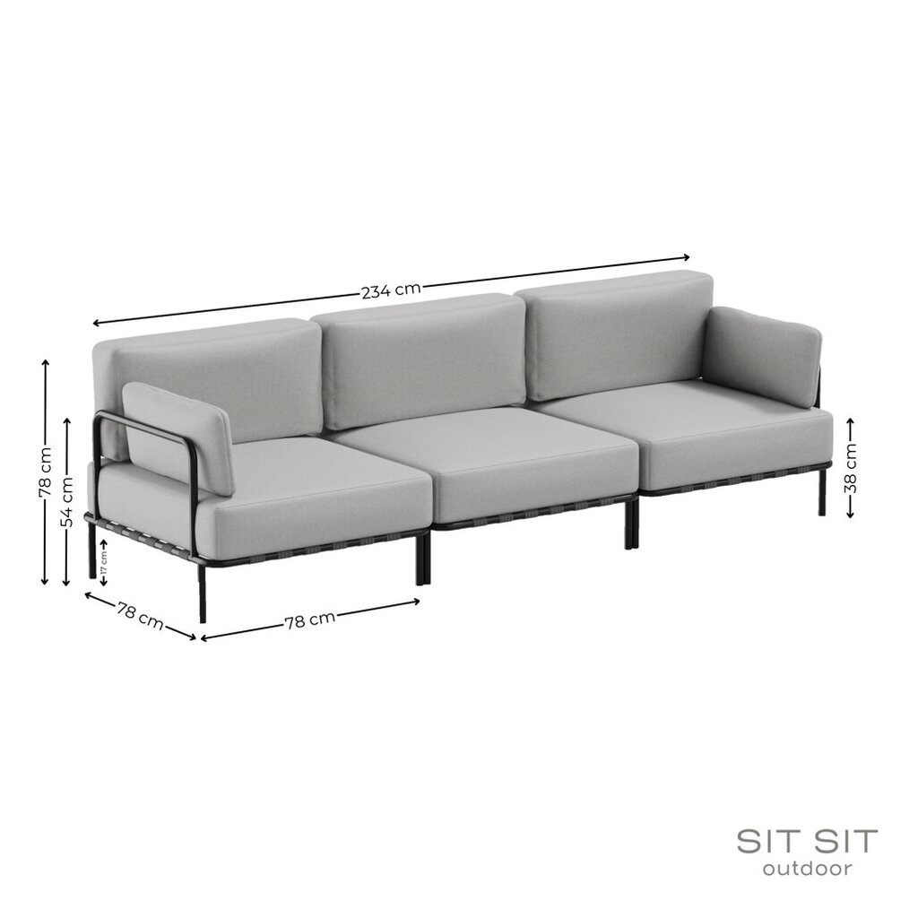 Sofa, Sit Sit Outdoor, 234x78x78 cm, pilka цена и информация | Lauko baldų komplektai | pigu.lt