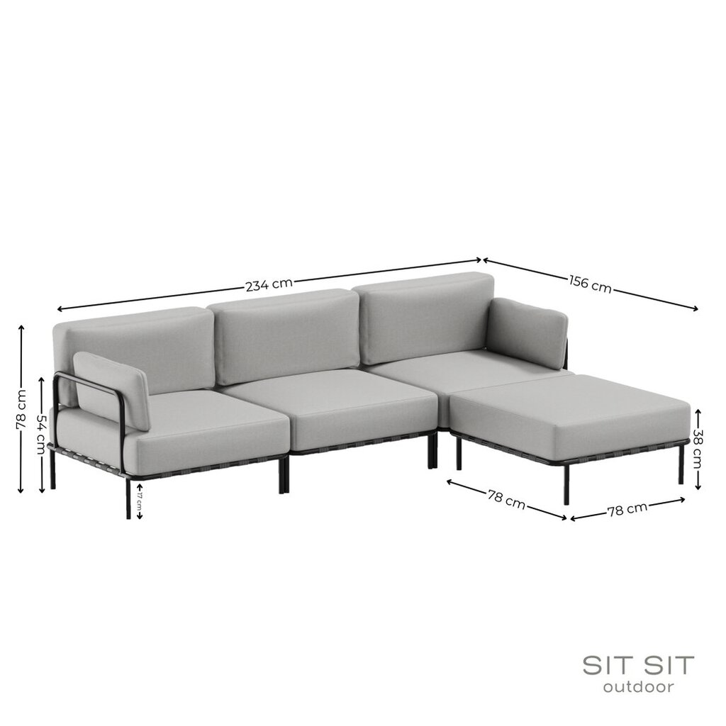 Sofa su atrama kojoms, Sit Sit Outdoor, 234x156x78 cm, pilka цена и информация | Lauko baldų komplektai | pigu.lt