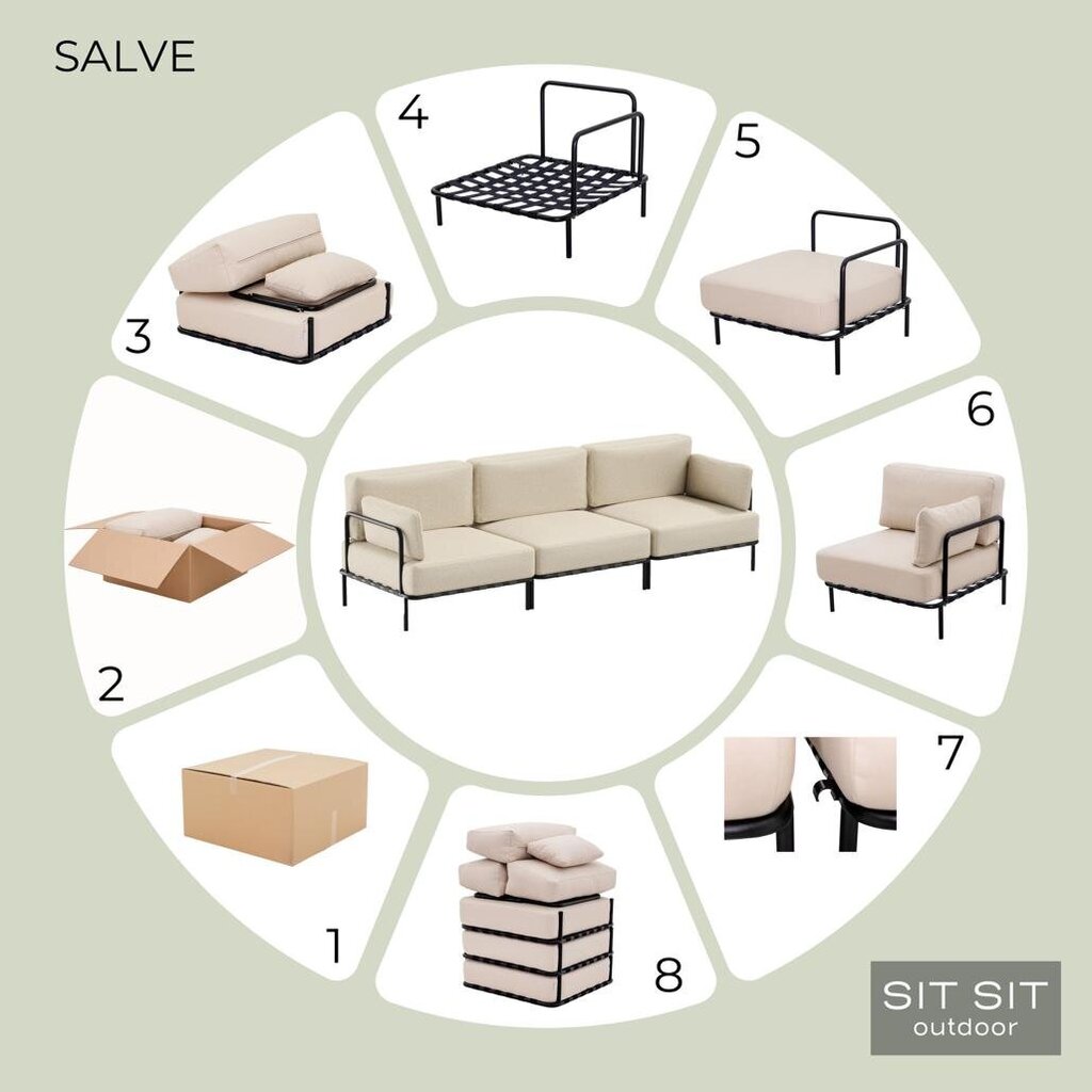 Kampinė sofa Sit Sit Outdoor, 234x156x78 cm, smėlio spalvos kaina ir informacija | Lauko baldų komplektai | pigu.lt