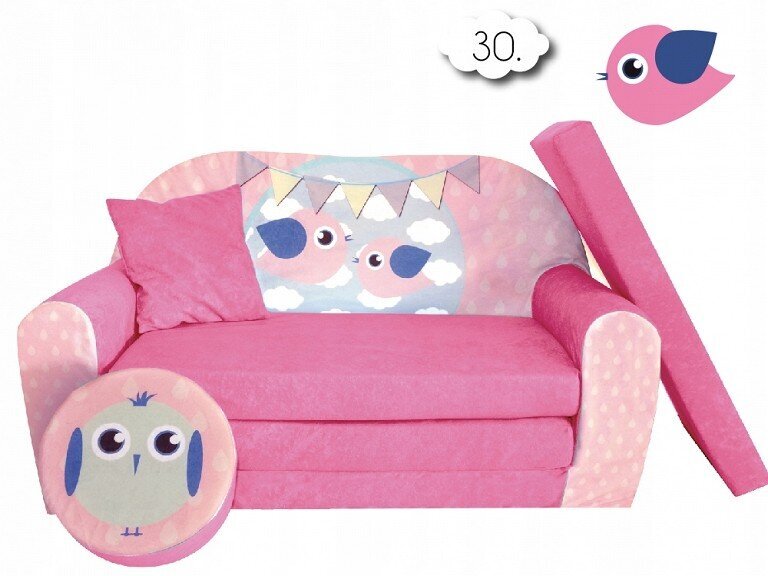 Vaikiška sofa Fortisline Paukšteliai, rožinė kaina ir informacija | Vaikiški sėdmaišiai, foteliai, pufai | pigu.lt