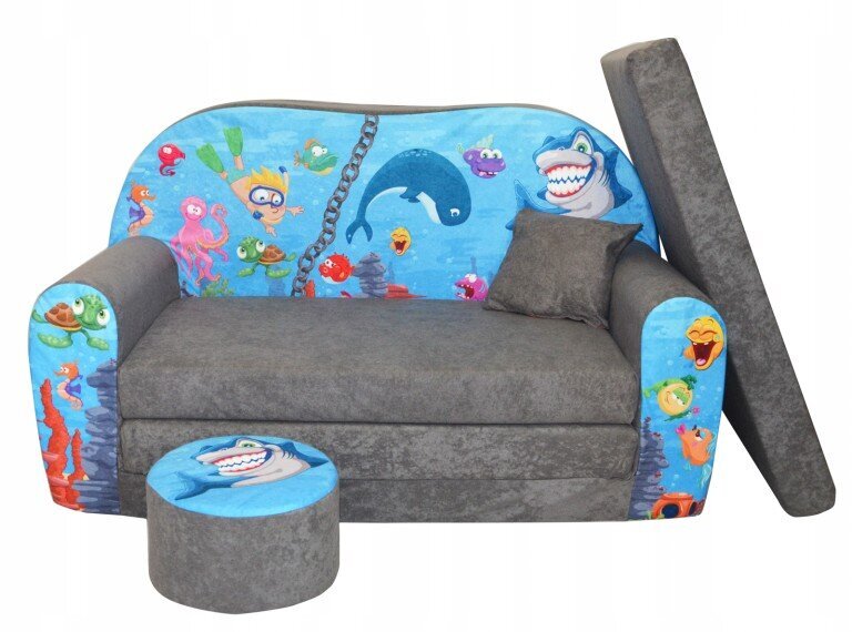 Vaikiška sofa Fortisline Vandenynas, pilka kaina ir informacija | Vaikiški sėdmaišiai, foteliai, pufai | pigu.lt