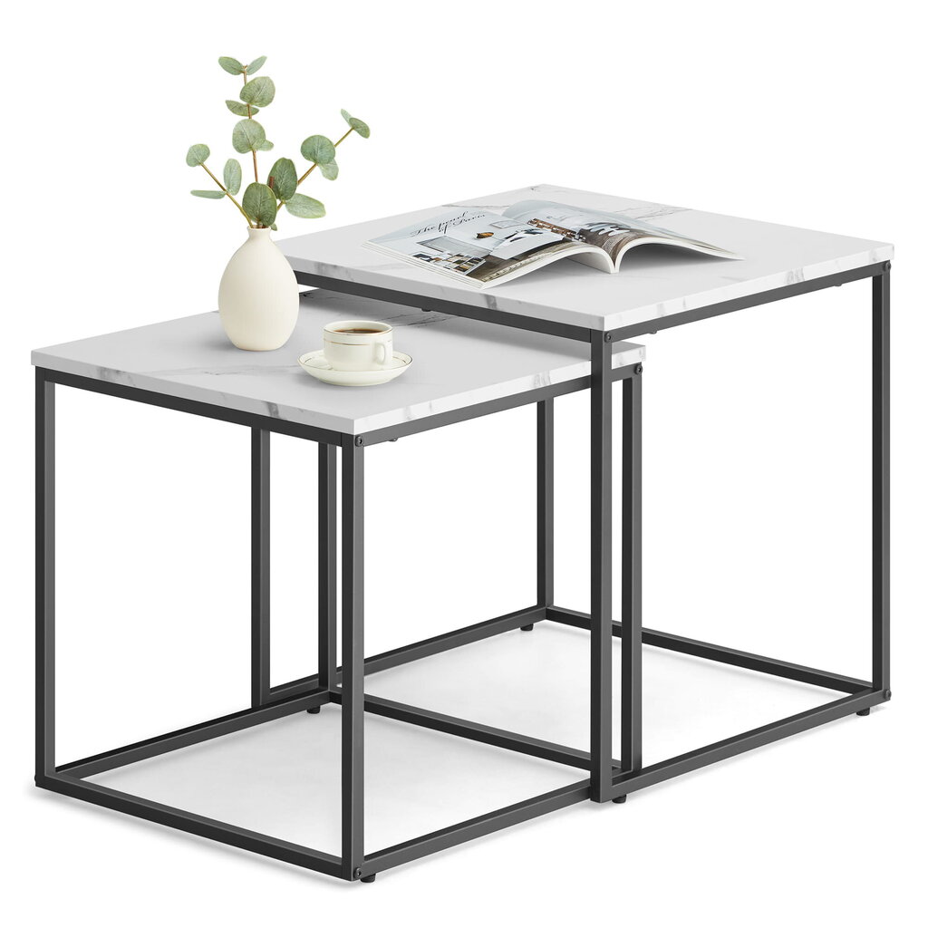 2-ių kavos staliukų komplektas Leobert, pilkas/juodas kaina ir informacija | Kavos staliukai | pigu.lt