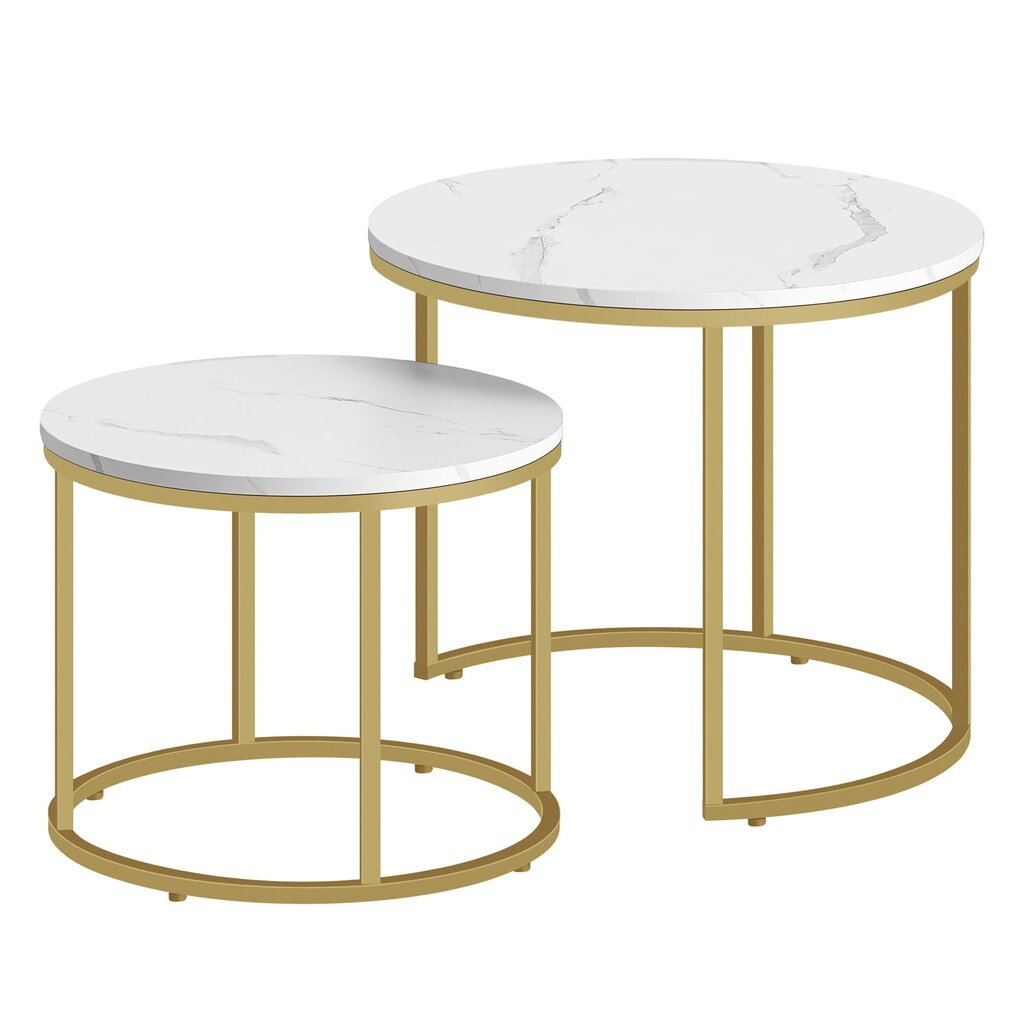 2-ių kavos staliukų komplektas Leobert, baltas/auksinis kaina ir informacija | Kavos staliukai | pigu.lt